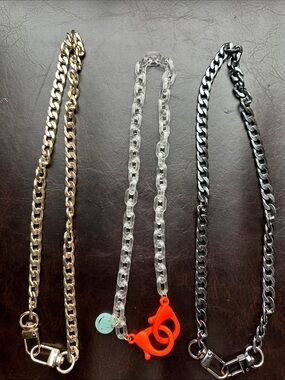 Set of 3 Chunky Chain Mask/Glass Holders - Gold, Clear w/Orange Accent & Pewter